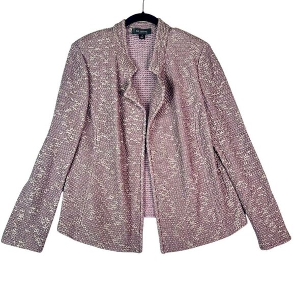 St. John Purple Metallic Textured Tweed Open Front Knit Blazer Jacket Size 12 - Picture 3 of 9